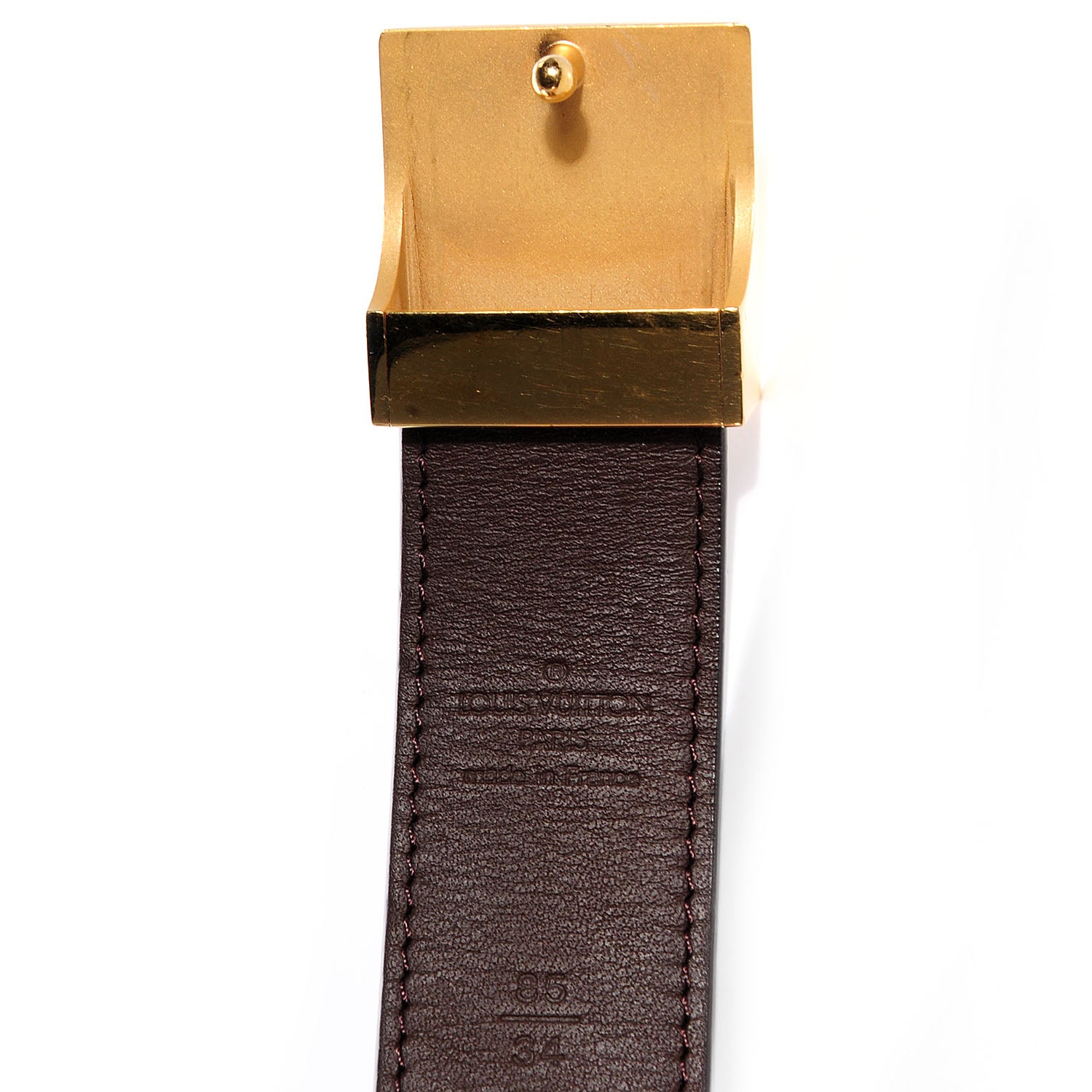 Louis Vuitton Damier Ebene LV Paris Buckle Belt 85 34 Gold 3 of 5