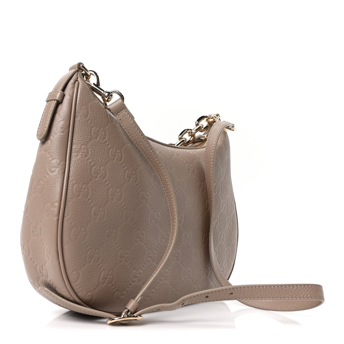 GG Grainy Calfskin Emblem Large Half Moon Shoulder Bag Taupe