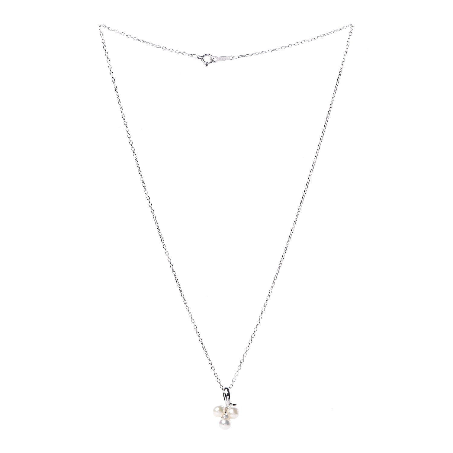 Mikimoto 18K White Gold Diamond Akoya Pearl 4.5-5mm Pendant Necklace 3 of 5