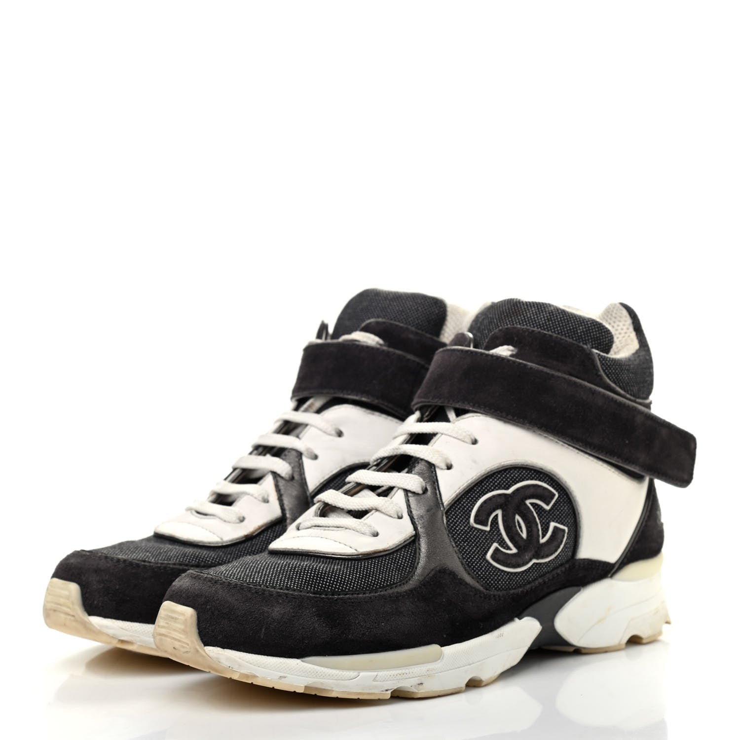 Chanel Canvas Goatskin CC High Top Sneakers 38 Black White 3 of 9