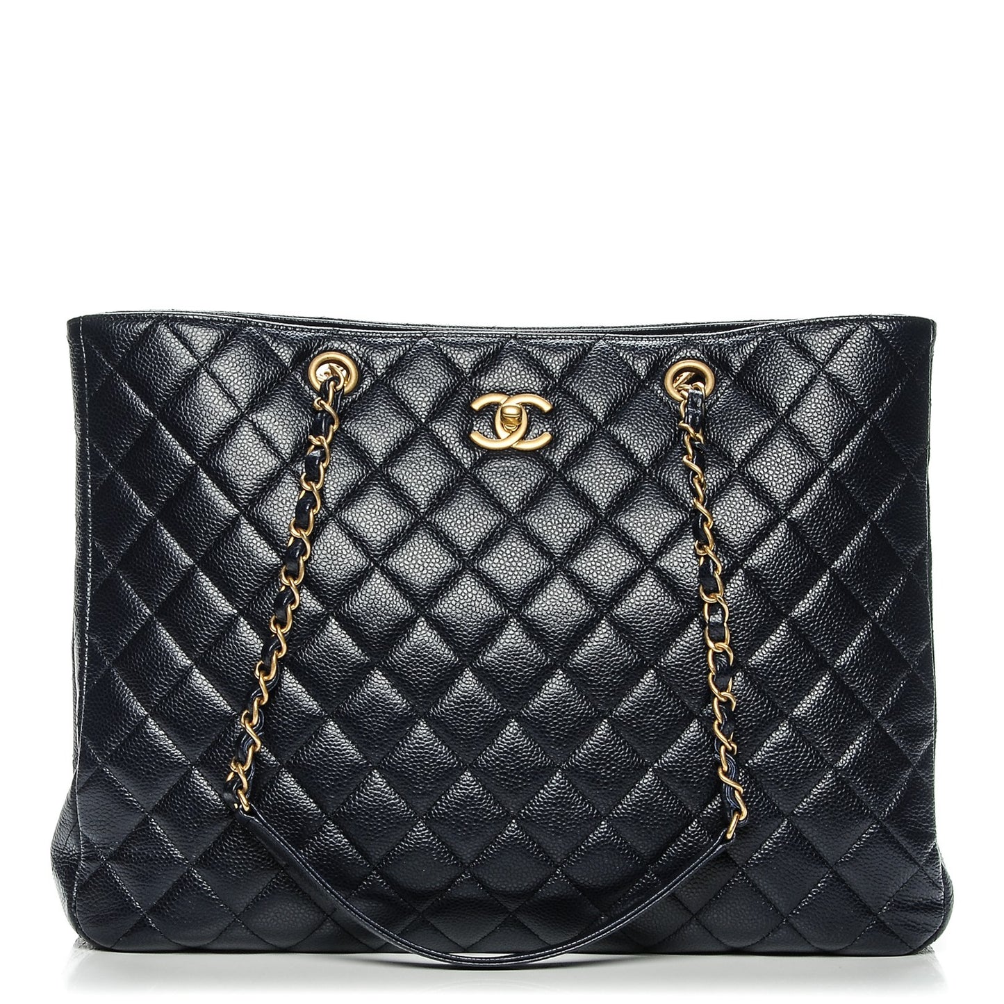 Caviar Quilted Shopping Tote Navy
