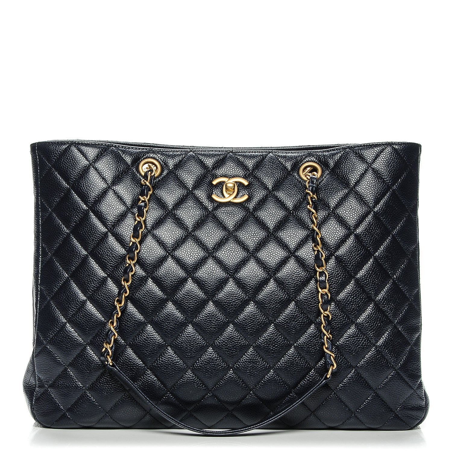 Chanel Caviar Quilted Shopping Tote Navy 1 of 7