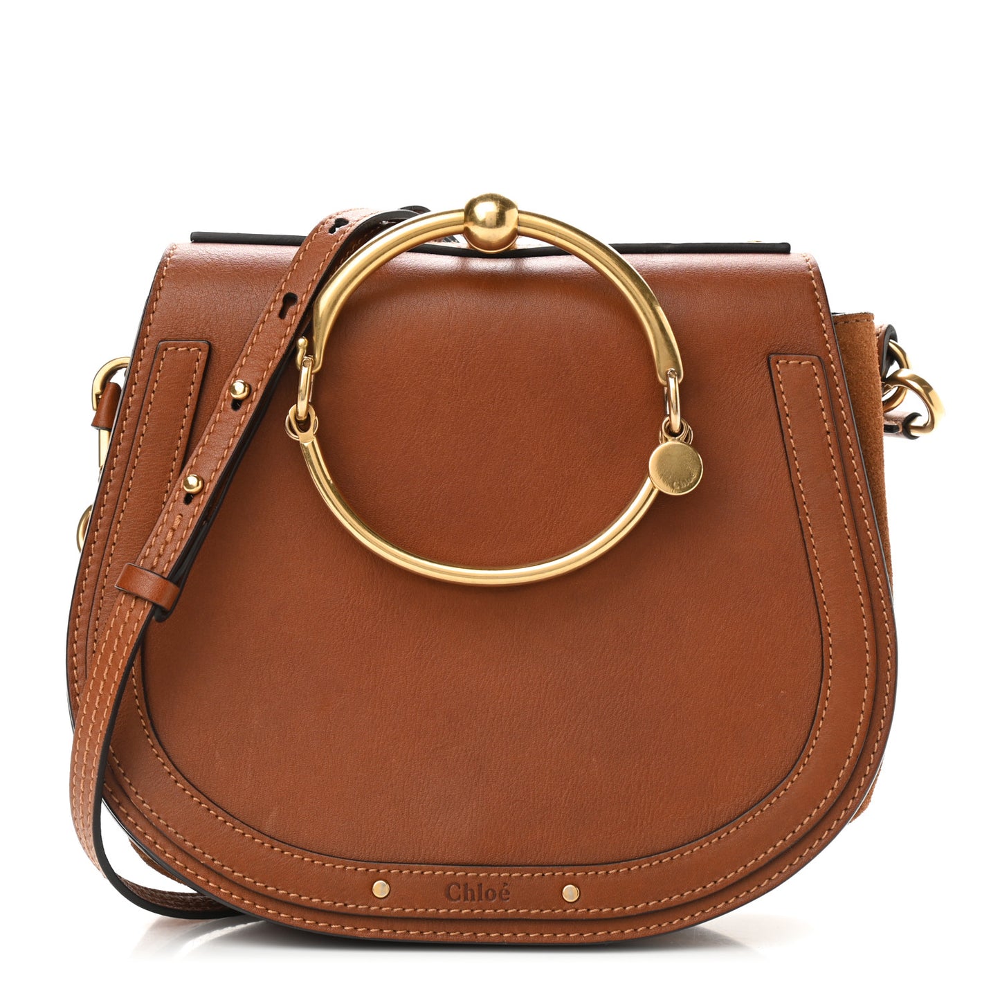 Calfskin Suede Medium Nile Bracelet Bag Caramel