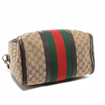Gucci Monogram Selleria Calfskin Vintage Web Medium Boston Beige Ebony Cocoa 8 of 9