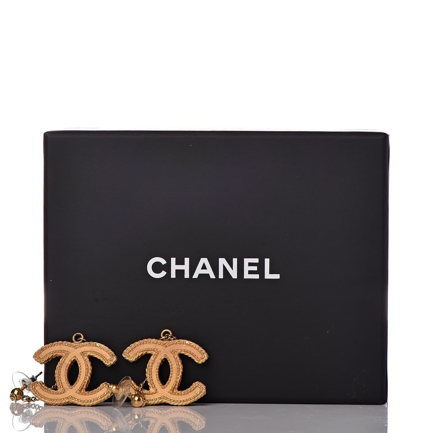 Chanel CC Drop Earrings Matte Gold 5 of 5