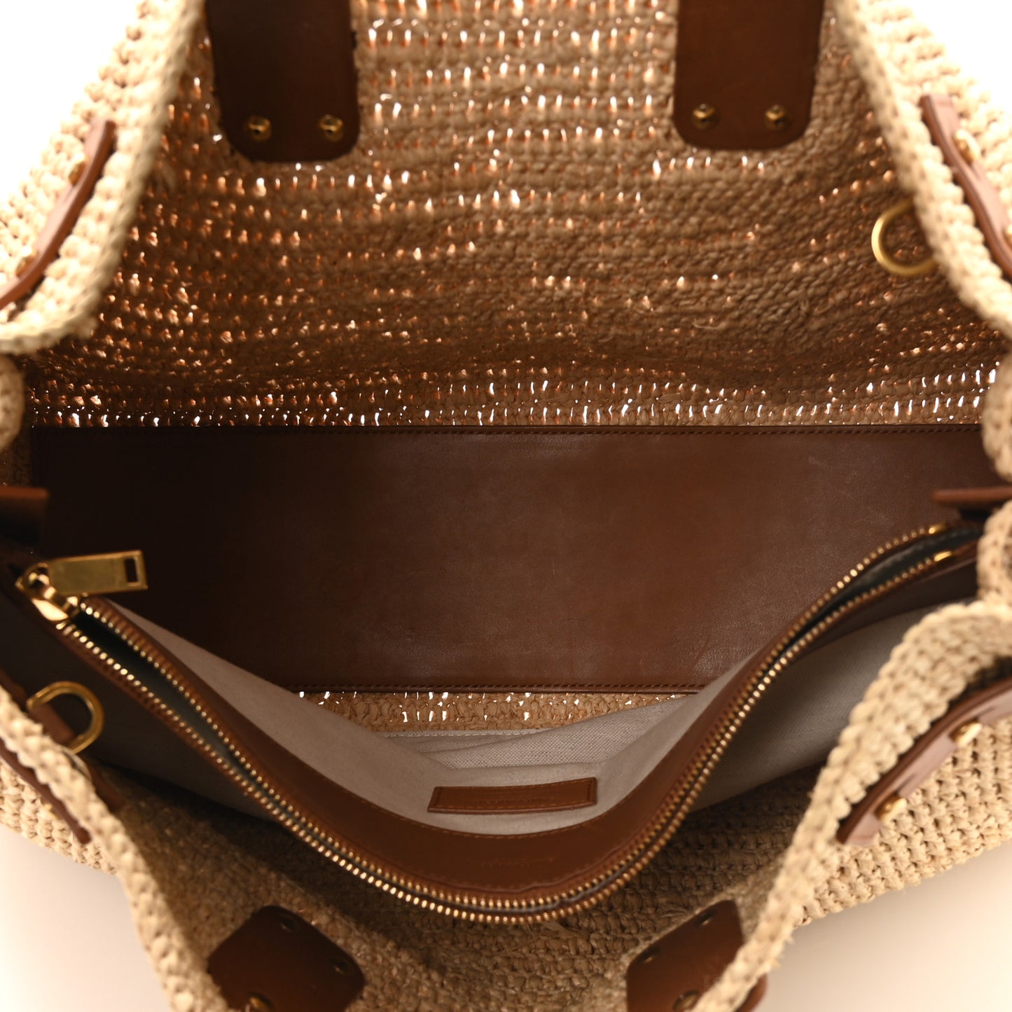 Raffia Calfskin Medium Souple Sac De Jour Naturale Brick