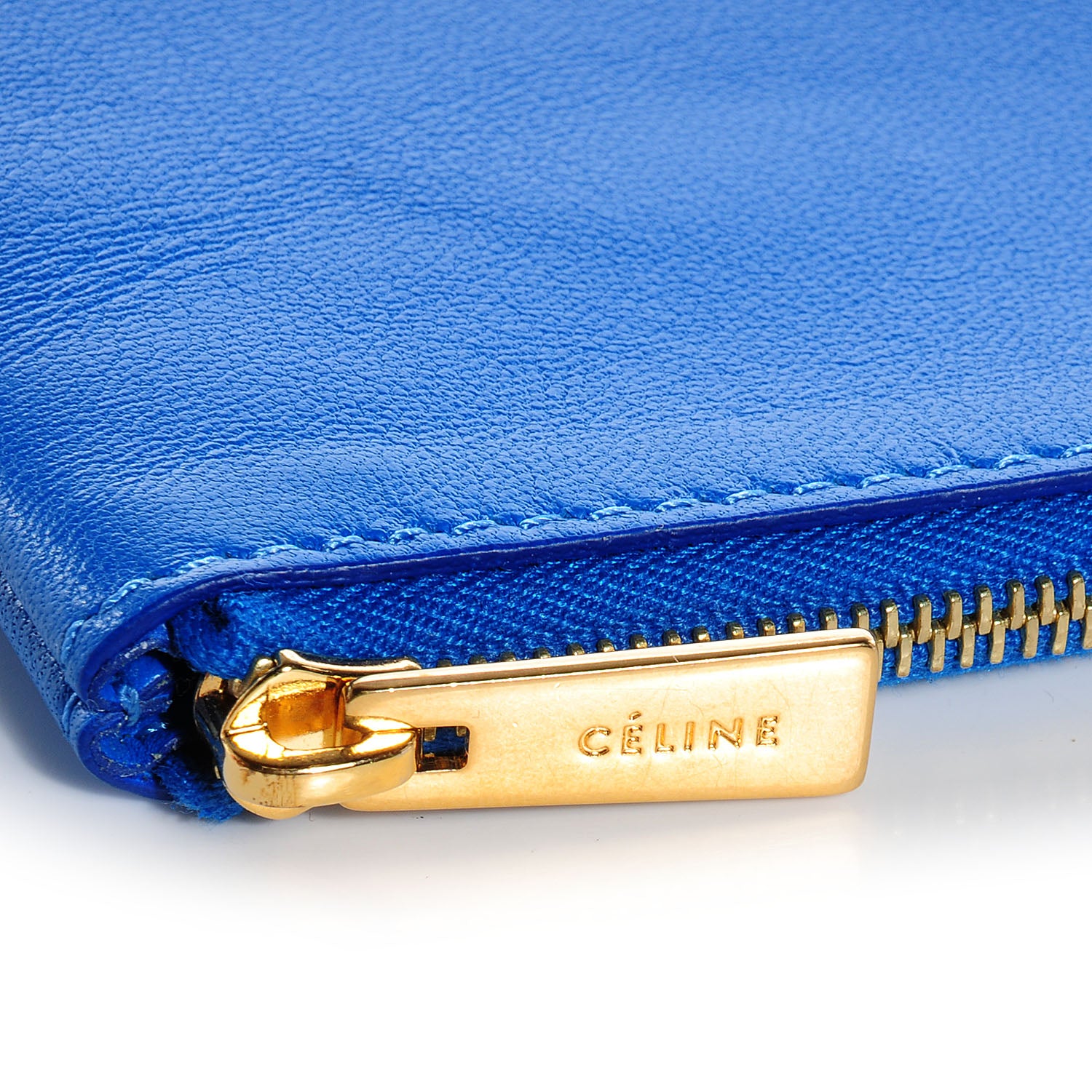 Celine Smooth Lambskin Bi-Color Solo Clutch Pouch Royal Blue Khaki 6 of 10