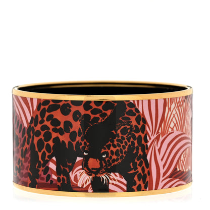 Hermes Enamel Printed Jungle of Eden Extra Wide Bracelet 70 Rose Couture 1 of 5