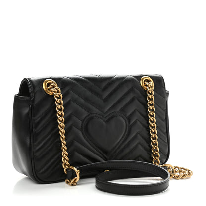 Gucci Calfskin Matelasse Small GG Marmont Shoulder Bag Black 3 of 15