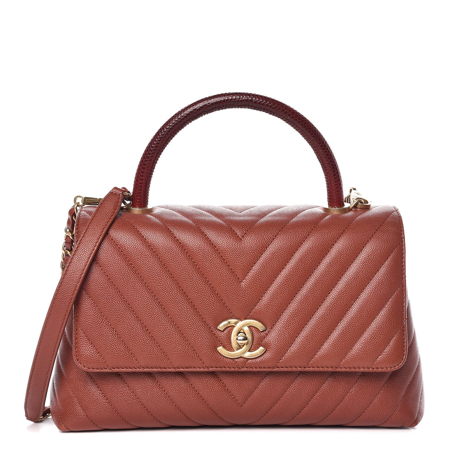 Chanel Caviar Lizard Chevron Quilted Small Coco Handle Flap Dark Orange 1 of 13