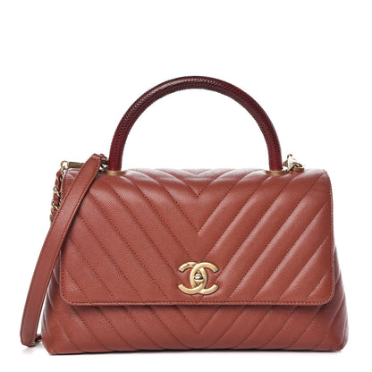 Chanel Caviar Lizard Chevron Quilted Small Coco Handle Flap Dark Orange 1 of 13