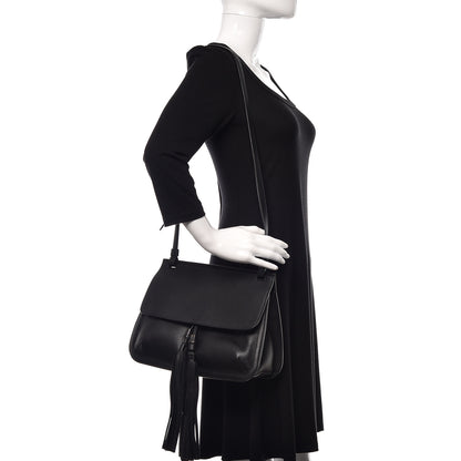 Gucci Pebbled Calfskin Medium Bamboo Daily Flap Shoulder Bag Black 2 of 9