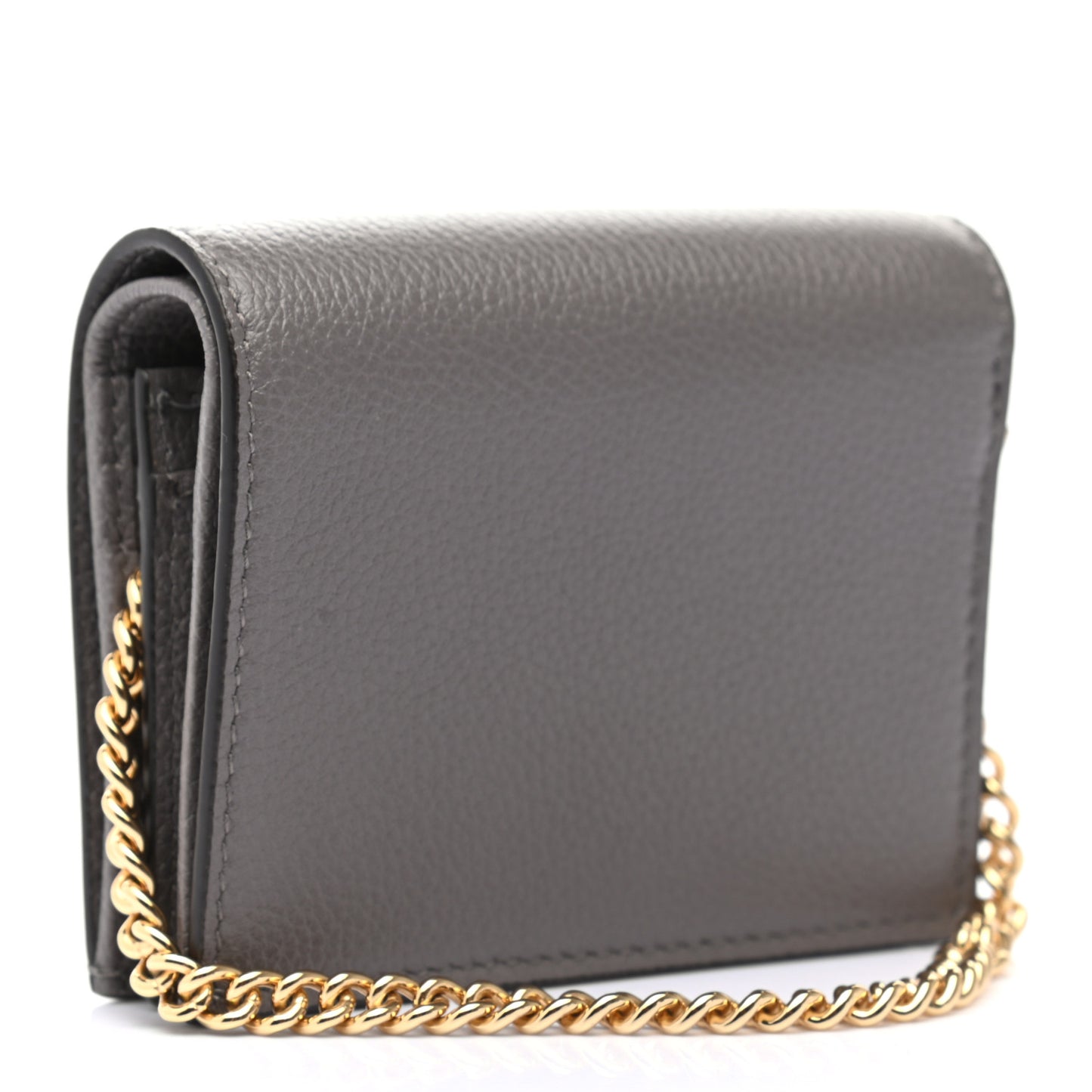 Grainy Calfskin Zumi Chain Card Case Wallet Dusty Grey