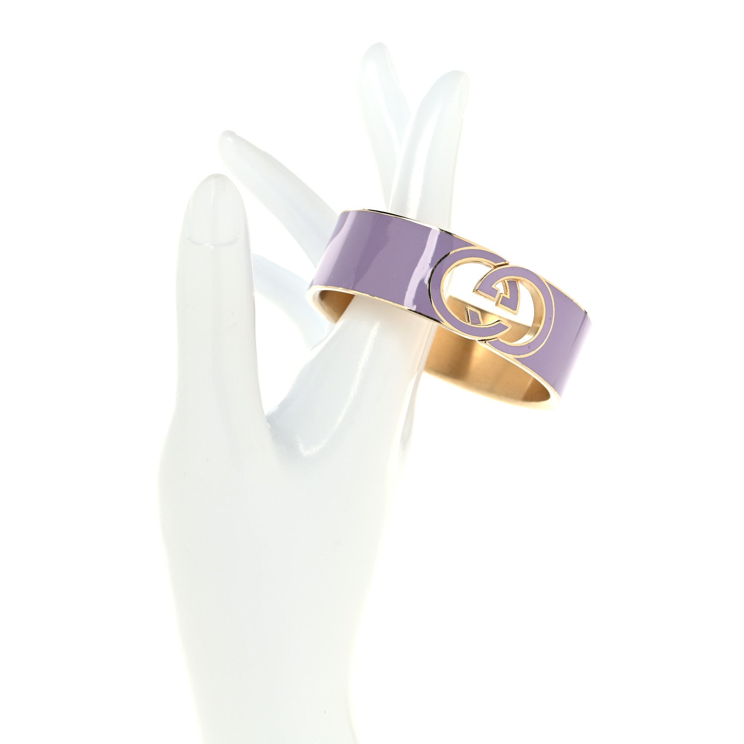 Gucci Metal Enamel Interlocking G Cuff Bracelet S Purple 1831040