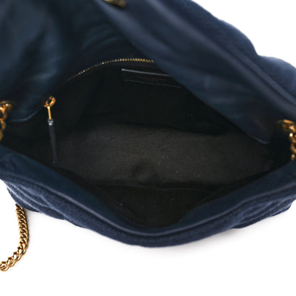 Saint Laurent Canvas Quilted Small Loulou Puffer Monogram Chain Satchel Marine 5 of 15