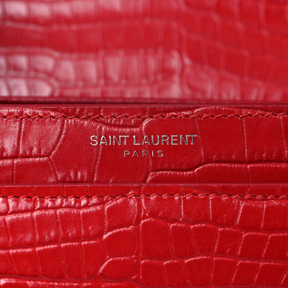 Saint Laurent Calfskin Crocodile Embossed Medium Monogram Sunset Rouge Eros 6 of 21
