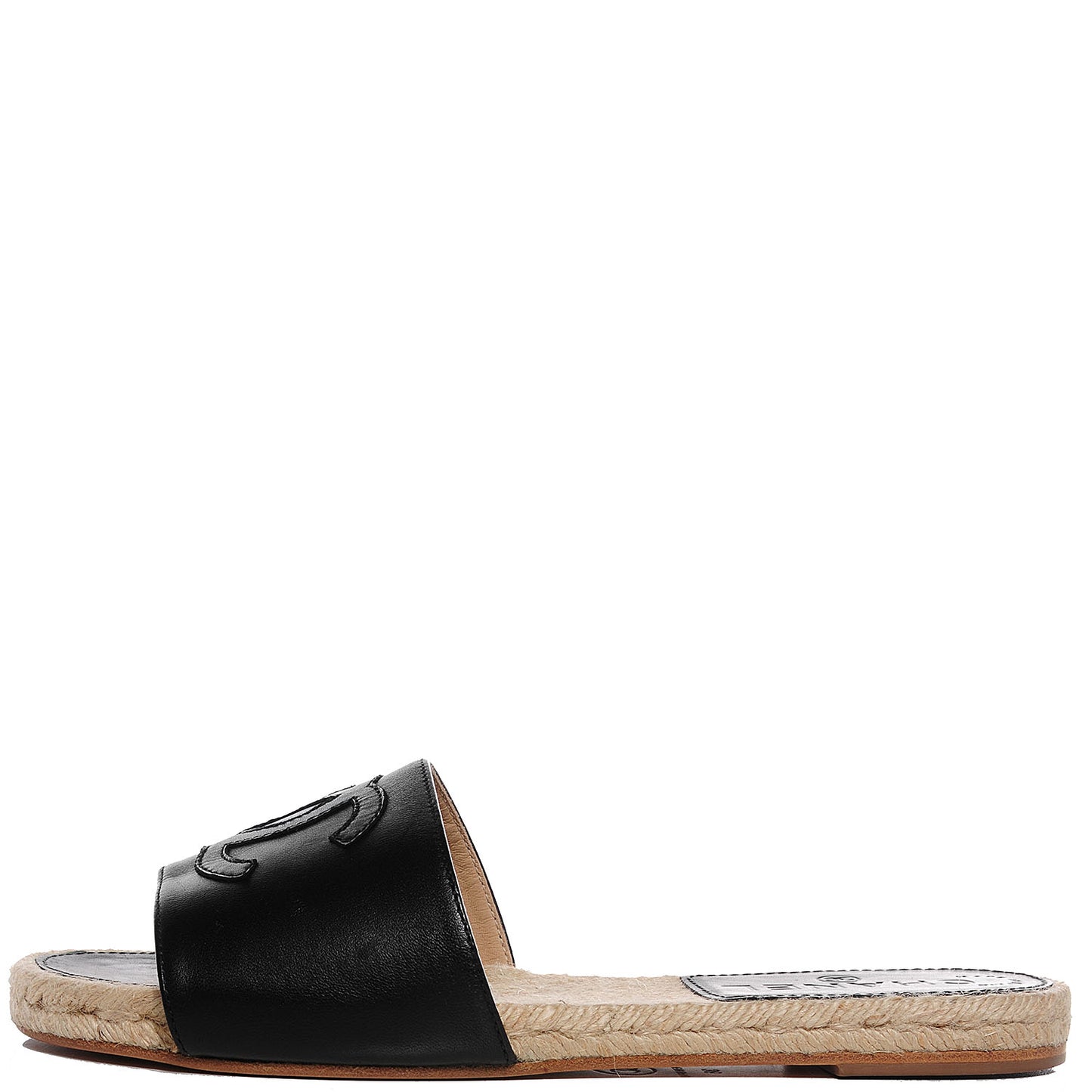 Lambskin CC Espadrille Slip On Sandals 38 Black