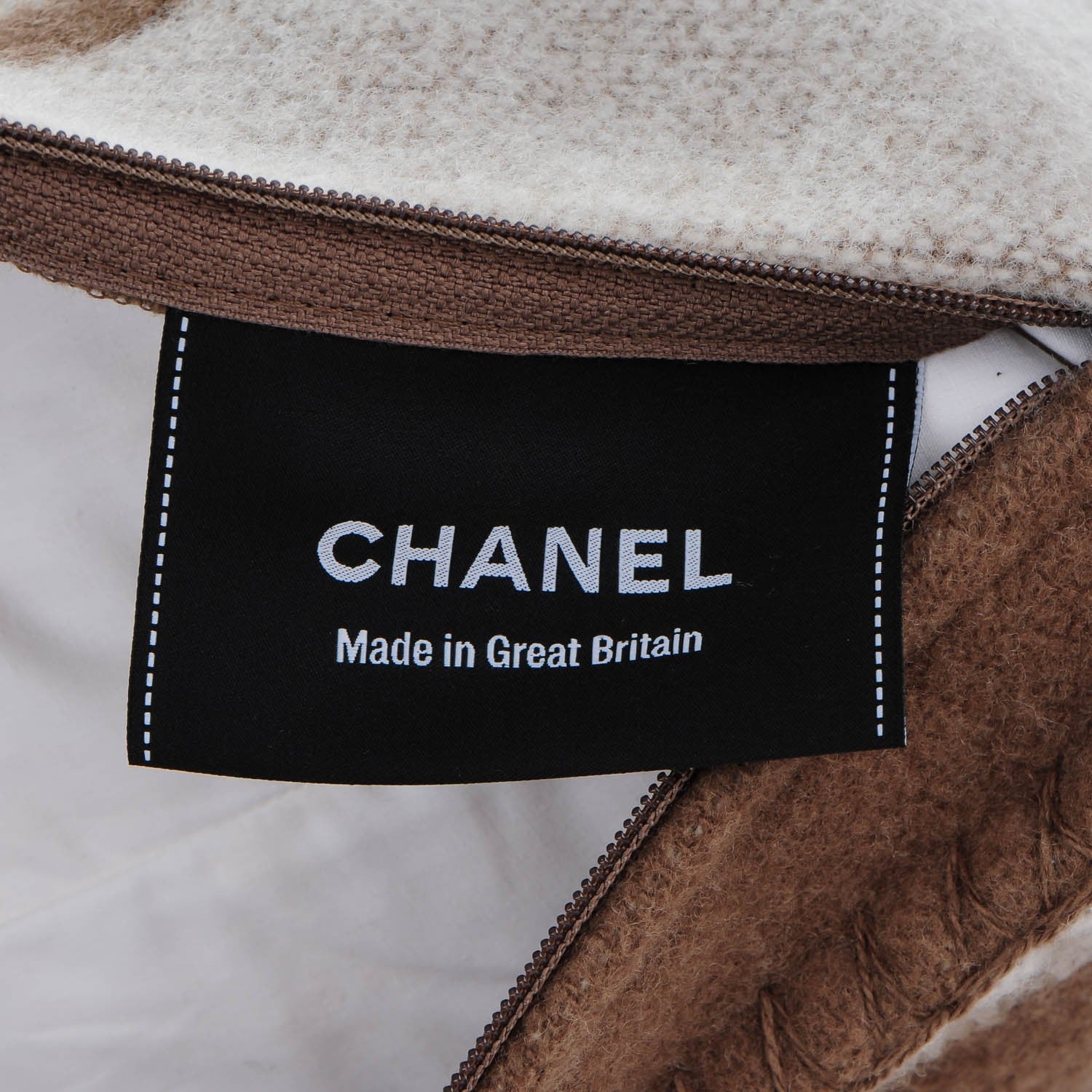 Chanel Merino Wool Cashmere CC Pillow Dark Beige Light Beige 7 of 7