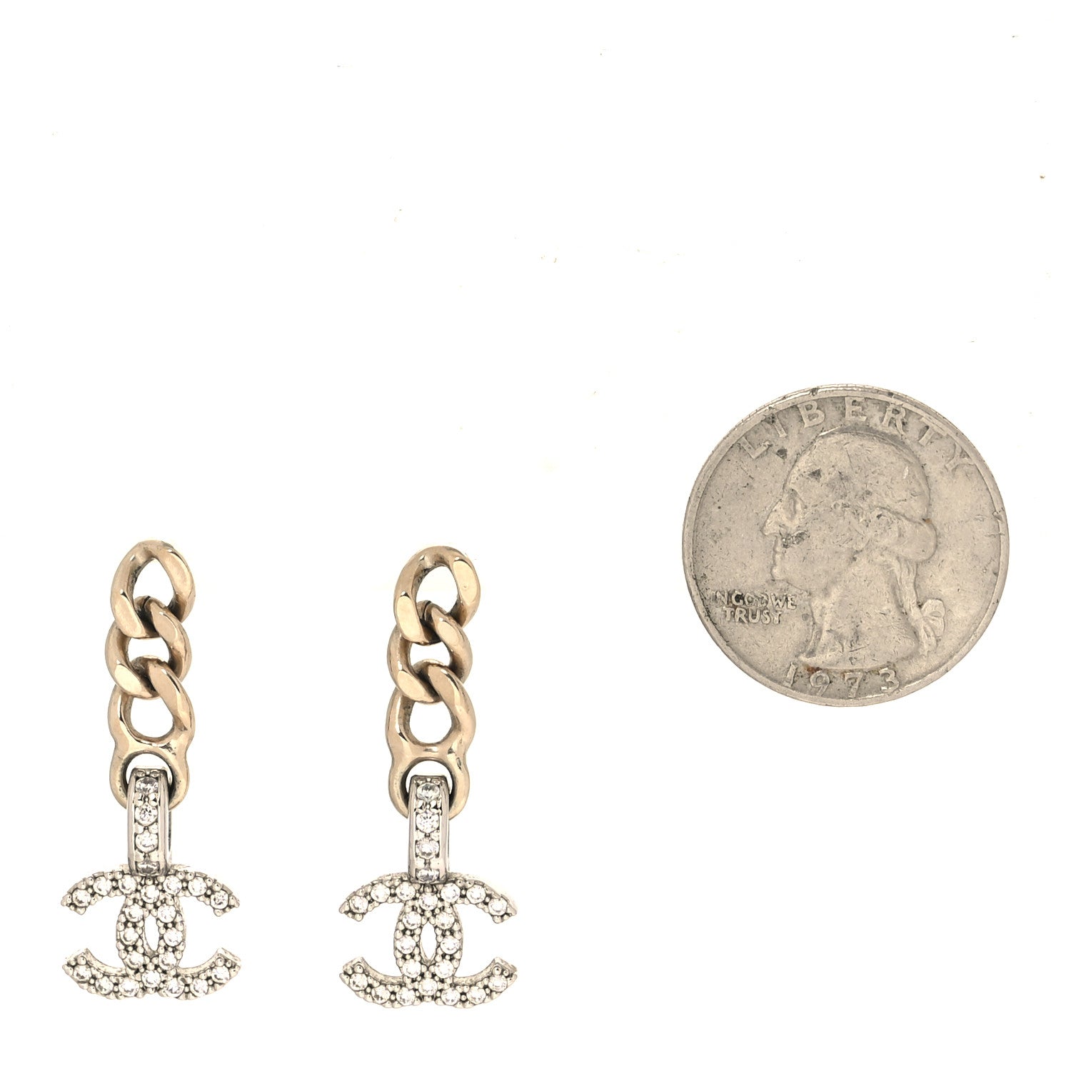 Chanel Metal Crystal CC Chain Drop Earrings Gold 2 of 5