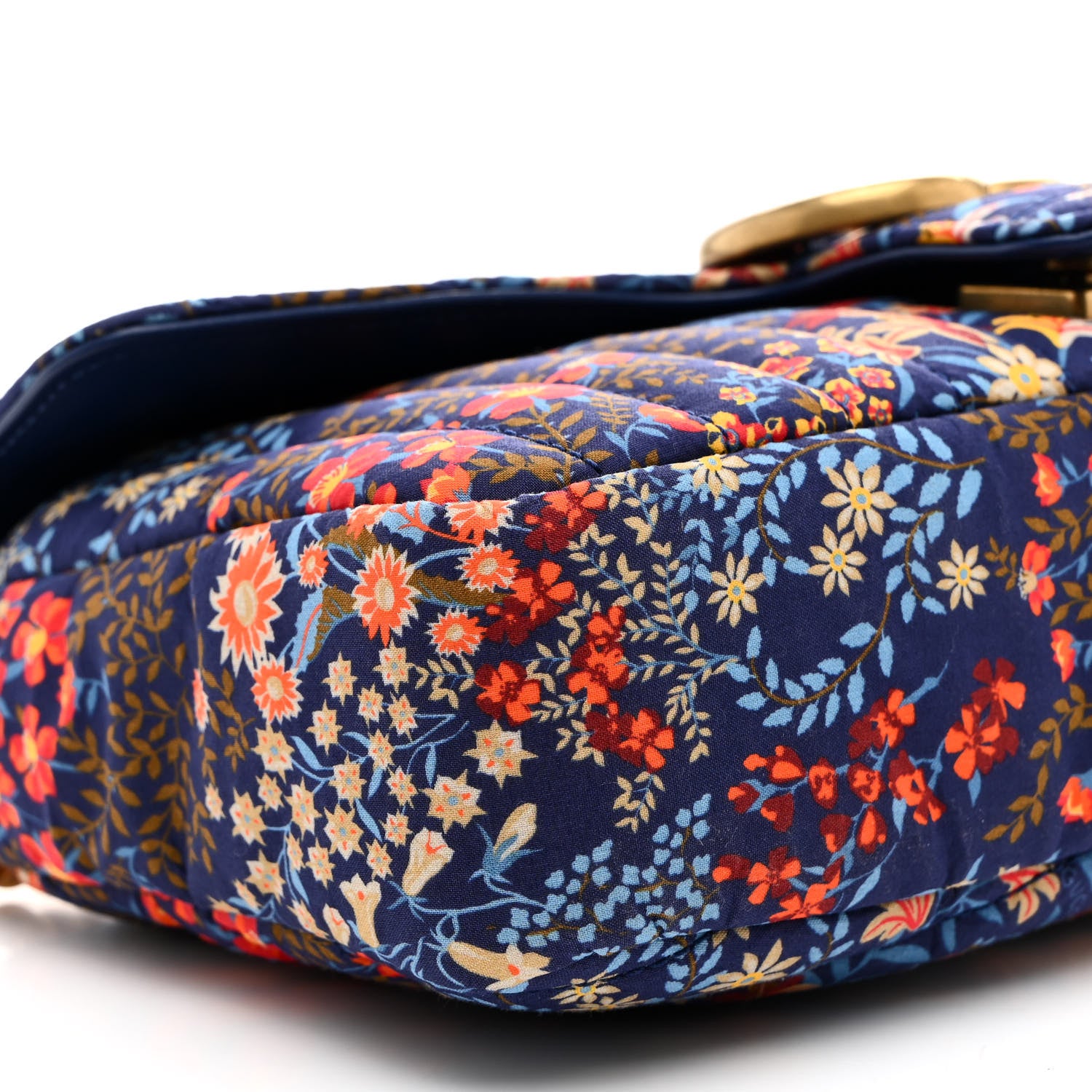 Gucci Cotton Calfskin Matelasse Floral Print Small GG Marmont Shoulder Bag Blue Red Deep Ocean Blue 9 of 11