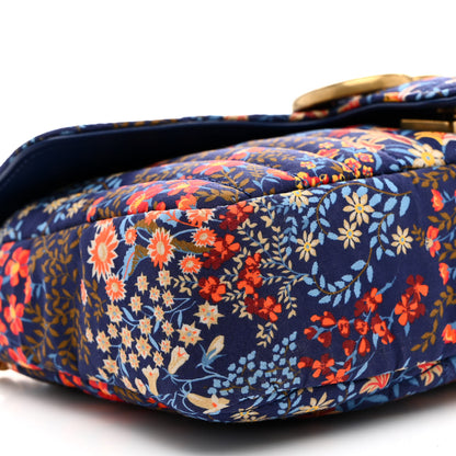 Gucci Cotton Calfskin Matelasse Floral Print Small GG Marmont Shoulder Bag Blue Red Deep Ocean Blue 9 of 11