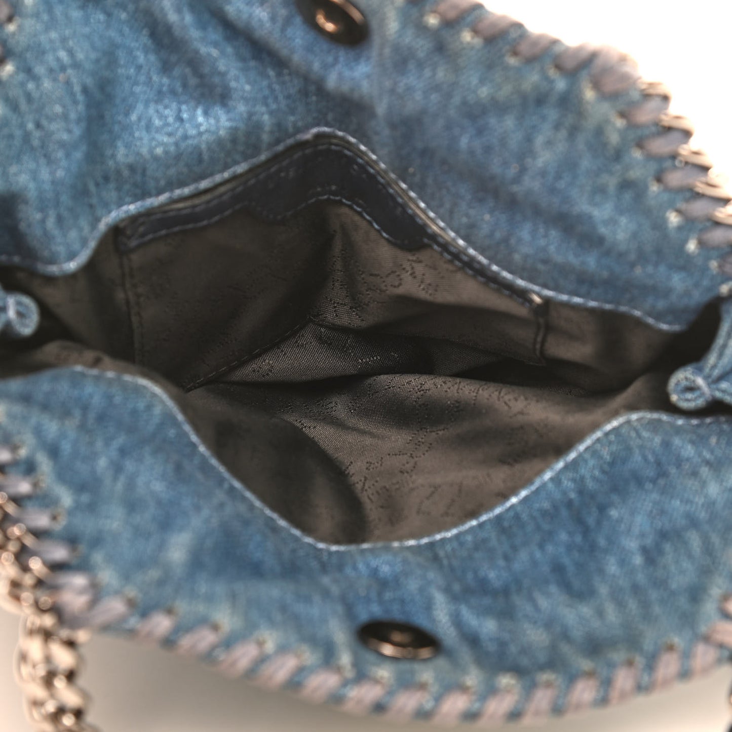 Eco Denim Chevron Quilted Mini Falabella Fold Over Tote Blue