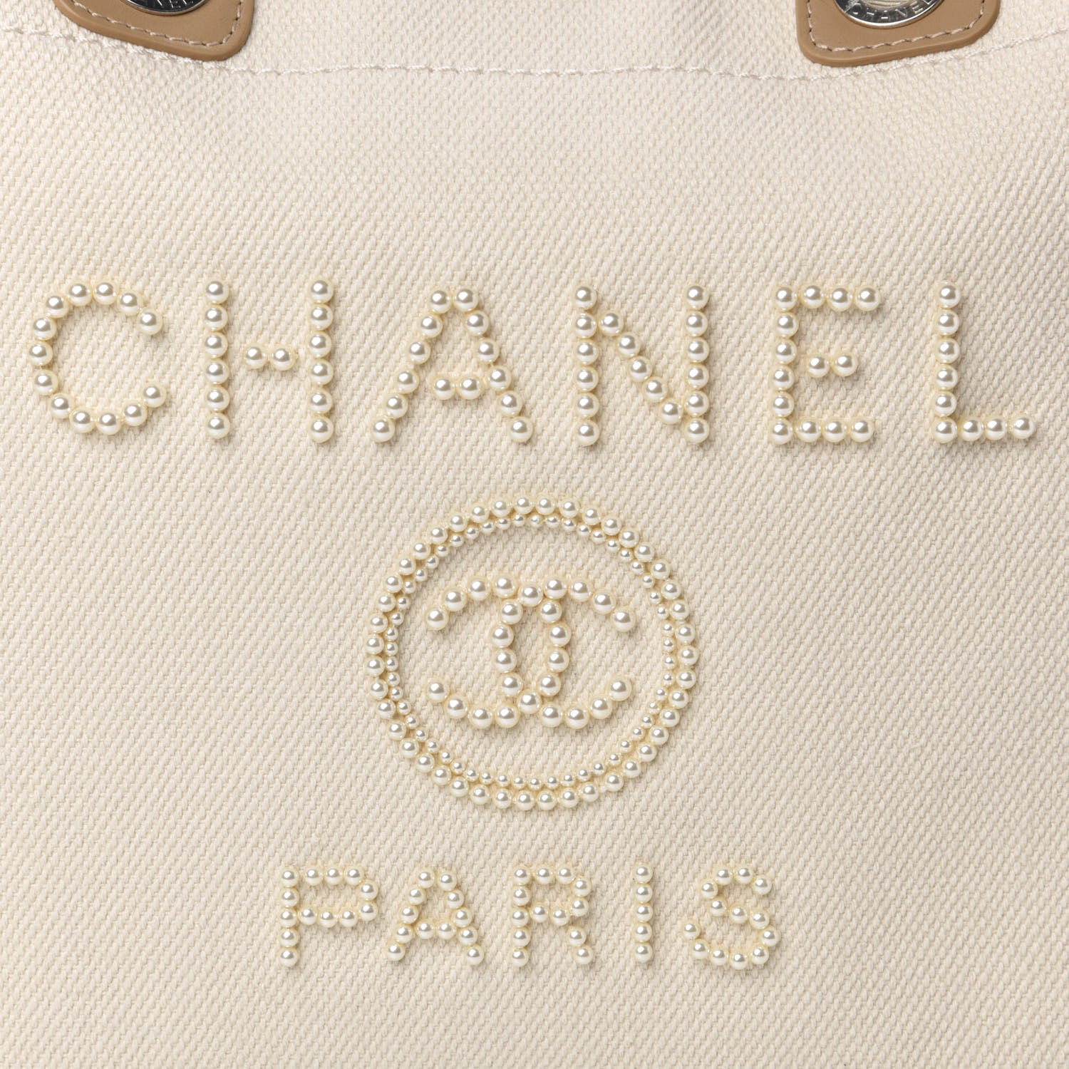 Chanel Canvas Pearl Medium Deauville Tote Ecru Beige 10 of 10