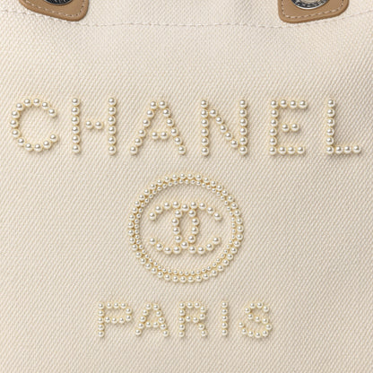 Chanel Canvas Pearl Medium Deauville Tote Ecru Beige 10 of 10