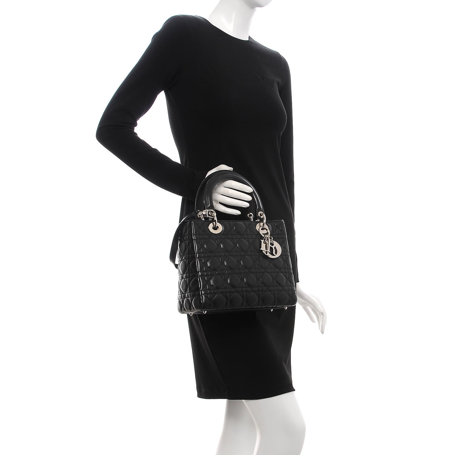 Christian Dior Lambskin Cannage Medium Lady Dior Black 3 of 8
