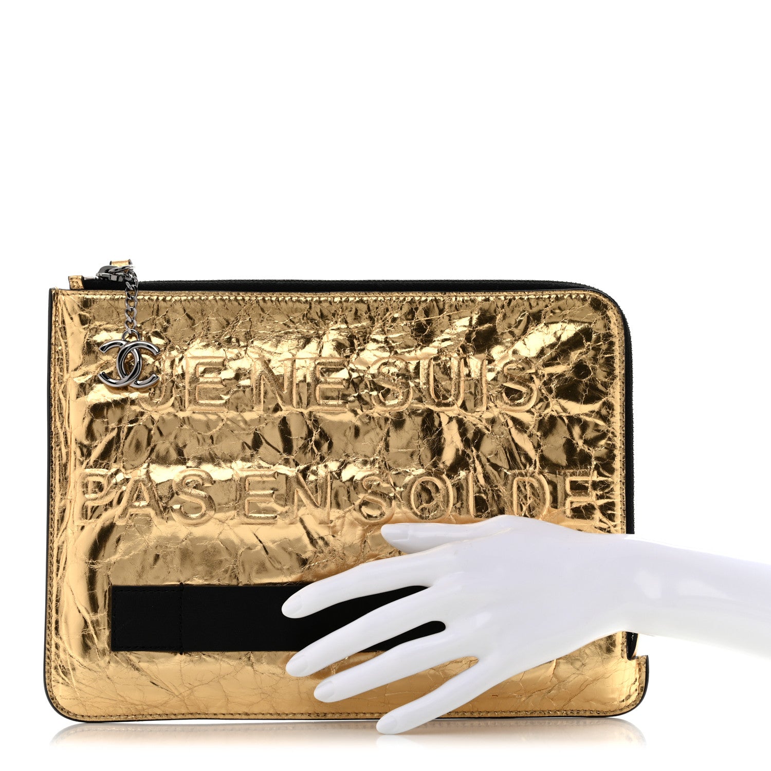 Chanel Metallic Lambskin Medium Je Ne Suis Pas En Solde Pouch Clutch Gold 2 of 8