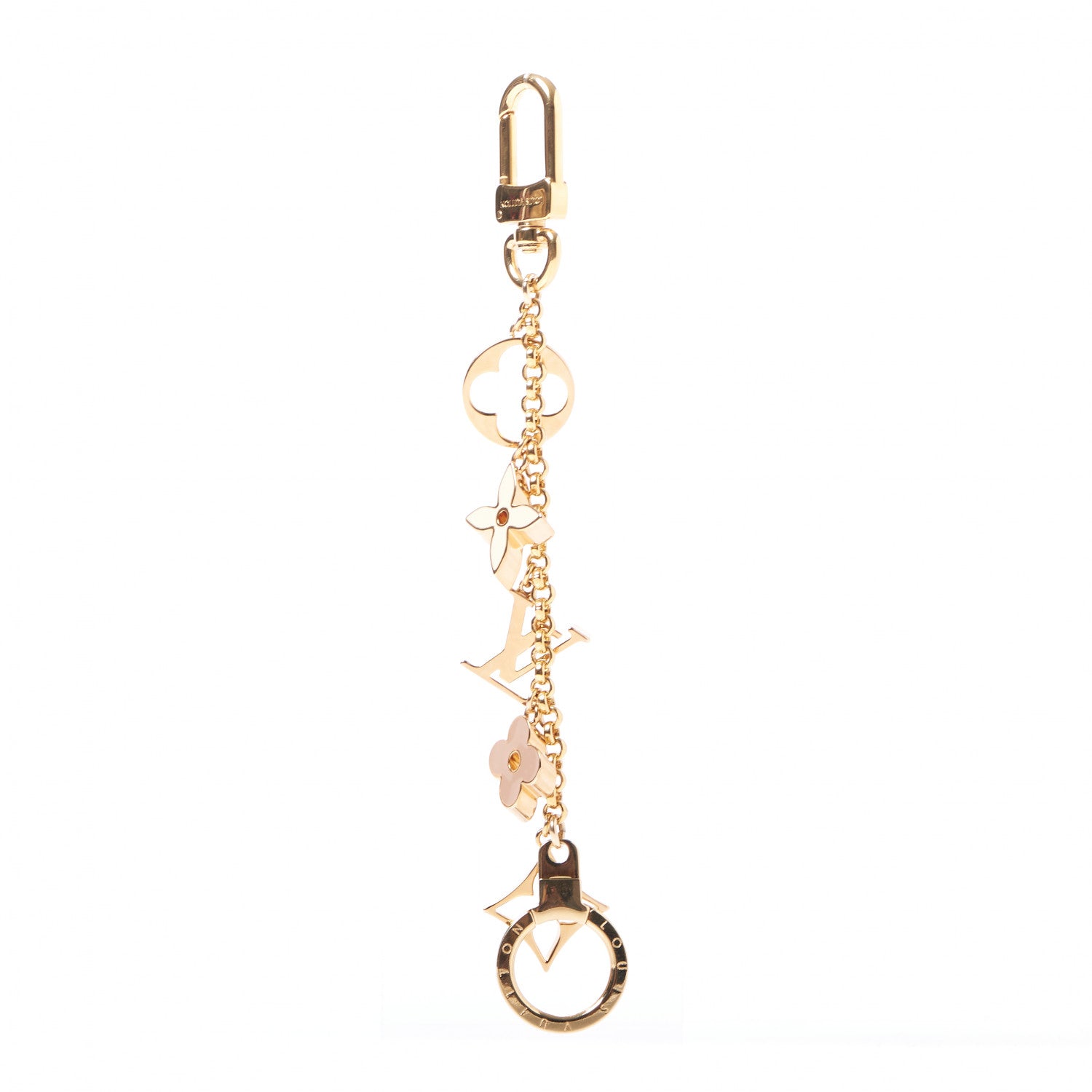 Louis Vuitton Brass Enamel Fleur De Monogram Bag Charm Chain Gold 2 of 5