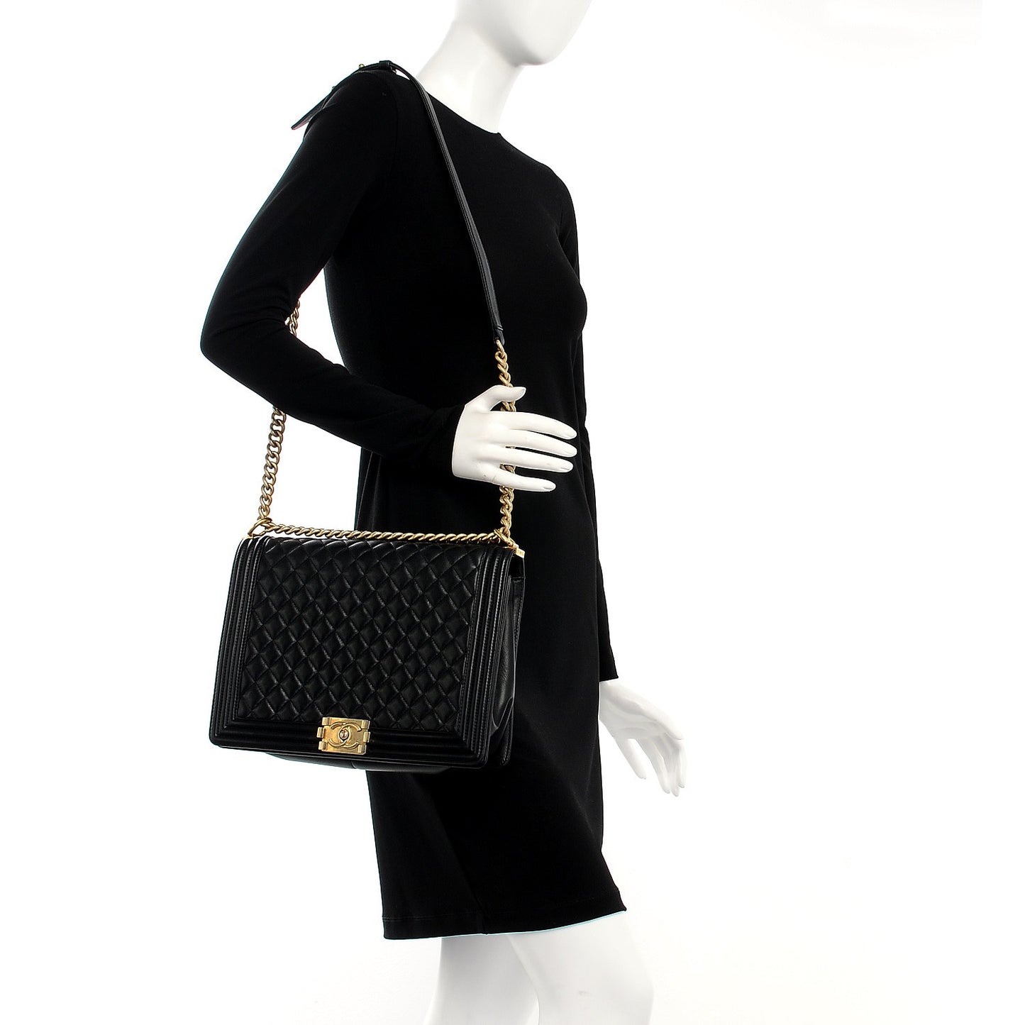 Lambskin Quilted Large Boy Flap Black