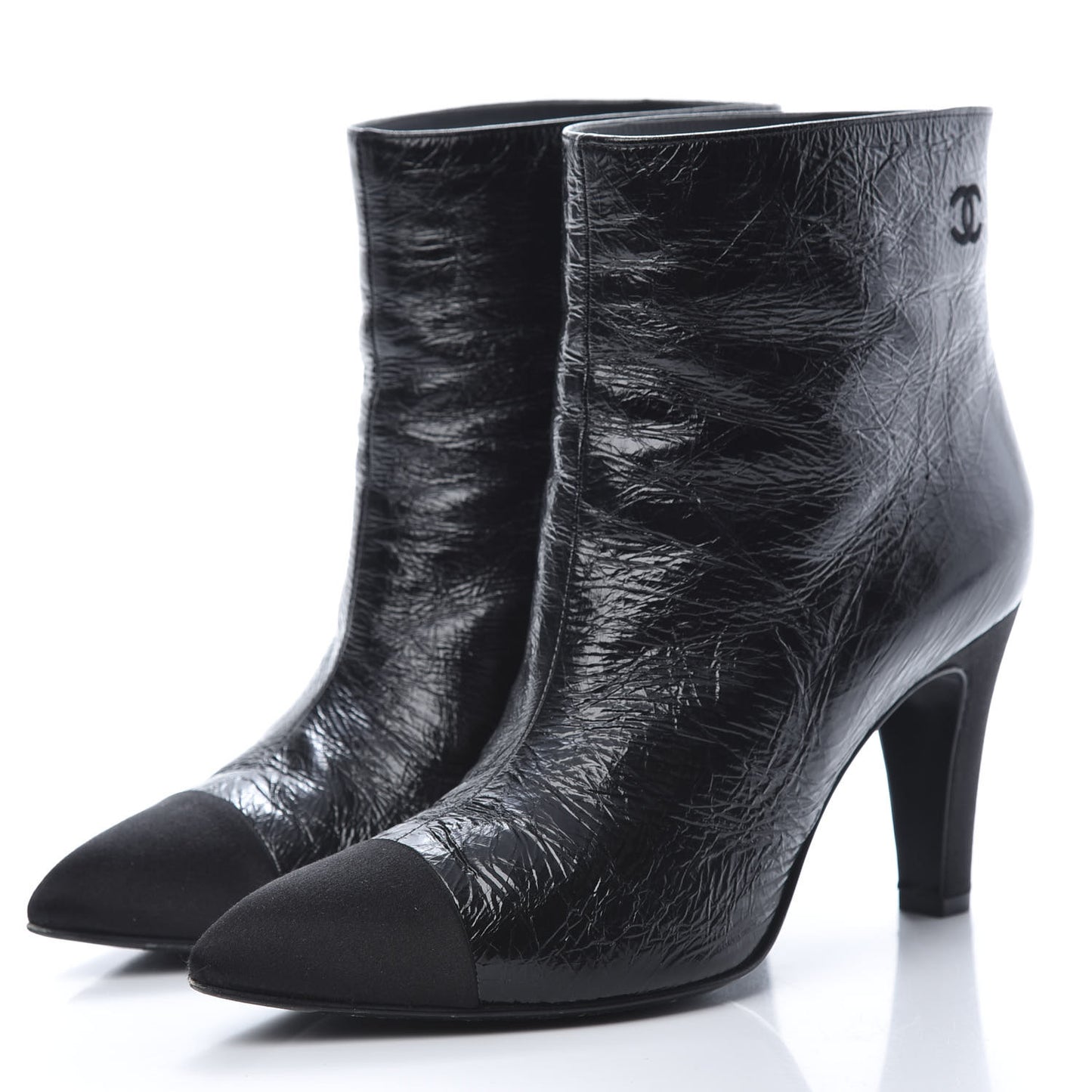 Crumpled Calfskin Satin Cap Toe Short Ankle Boots 39 Black