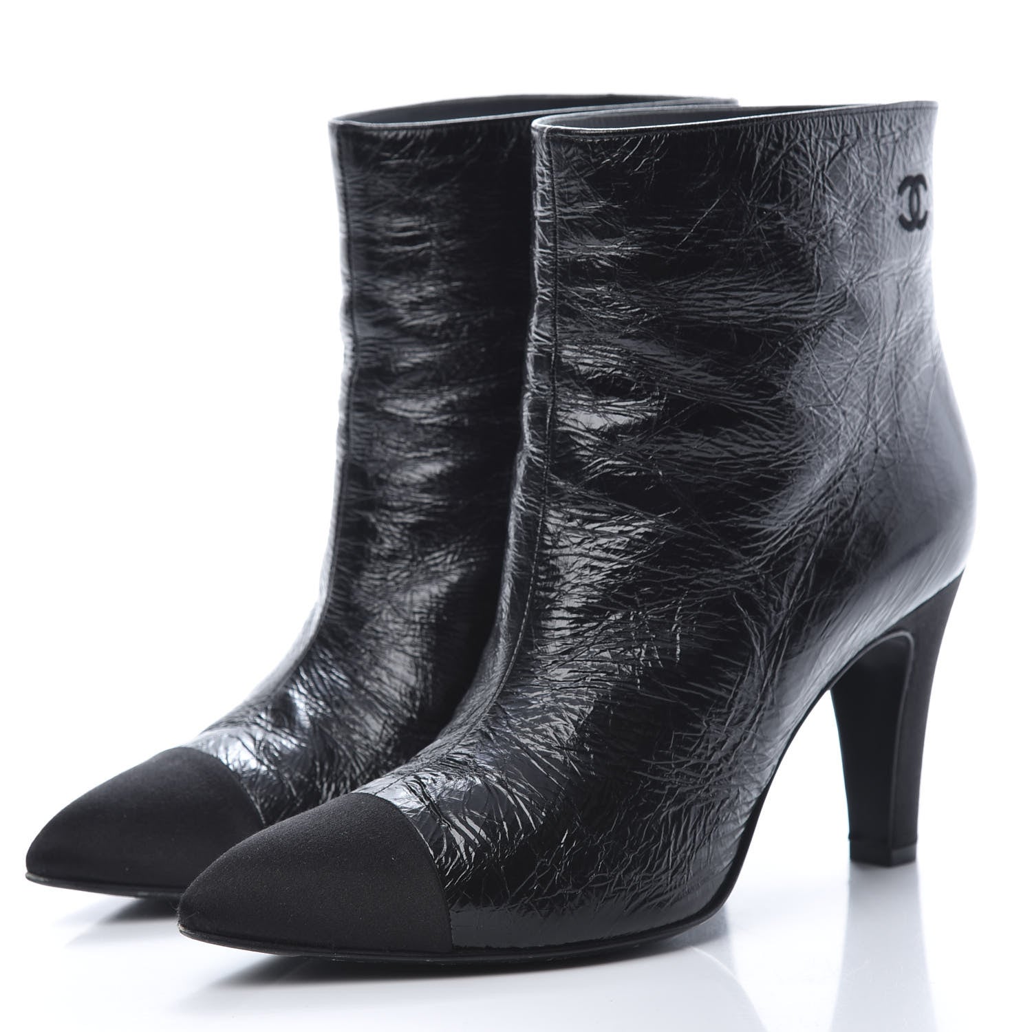 Chanel Crumpled Calfskin Satin Cap Toe Short Ankle Boots 39 Black 3 of 10