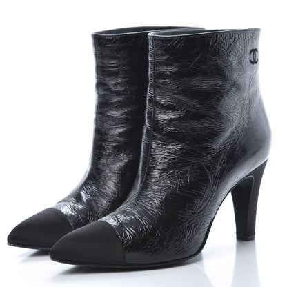 Chanel Crumpled Calfskin Satin Cap Toe Short Ankle Boots 39 Black 3 of 10