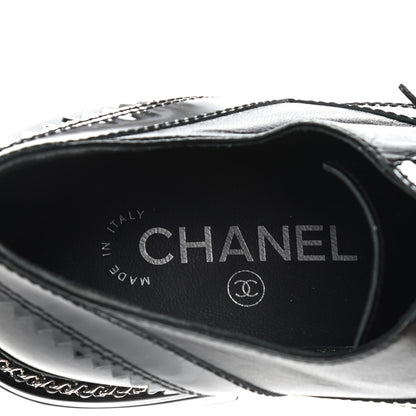 Chanel Lambskin Patent Calfskin CC Brogue Lace Up Oxfords 38 Black 9 of 12