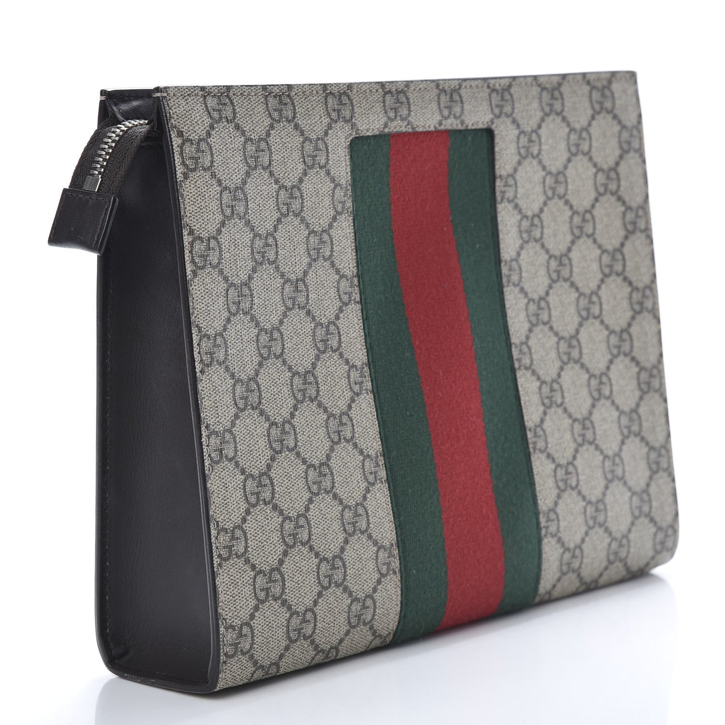 GG Supreme Monogram Selleria Calfskin Web New Web Cosmetic Case Beige Ebony Cocoa