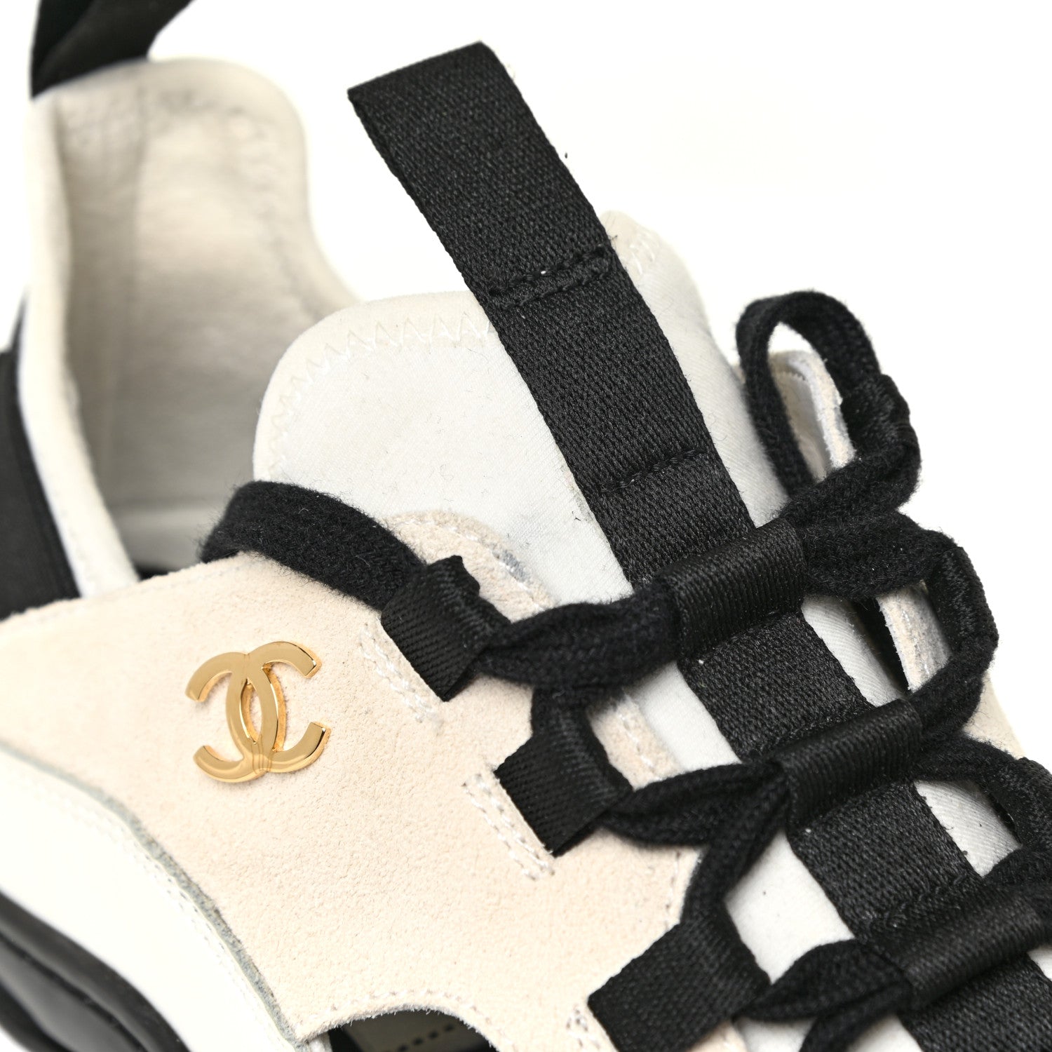 Chanel Fabric Calfskin Suede CC Sneakers 39 Ivory Black 14 of 17