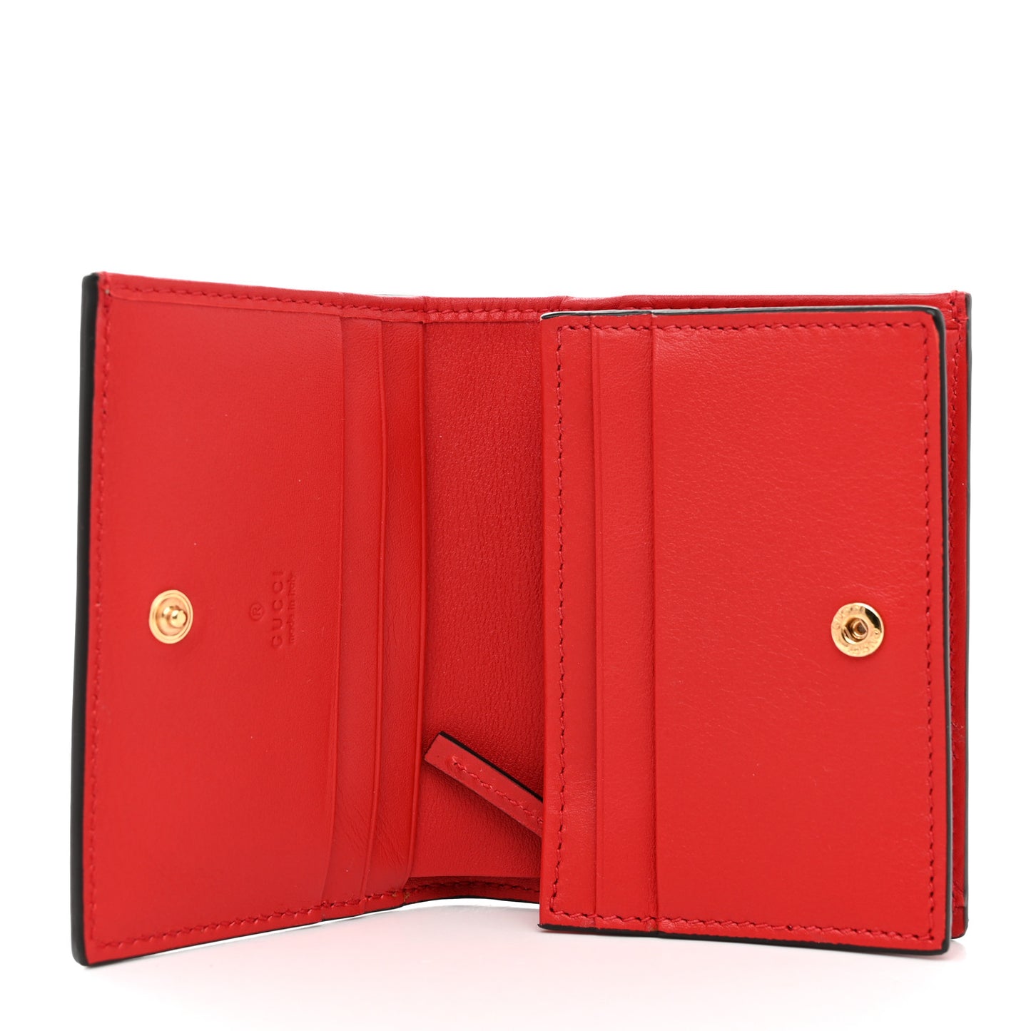 GG Supreme Monogram Apple Card Case Wallet Beige Multicolor Lobster Red