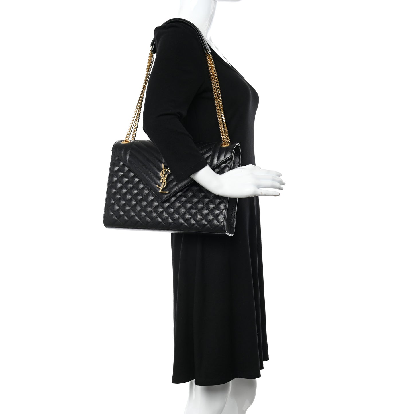 Grain De Poudre Textured Mixed Matelasse Large Triquilt Monogram Satchel Black