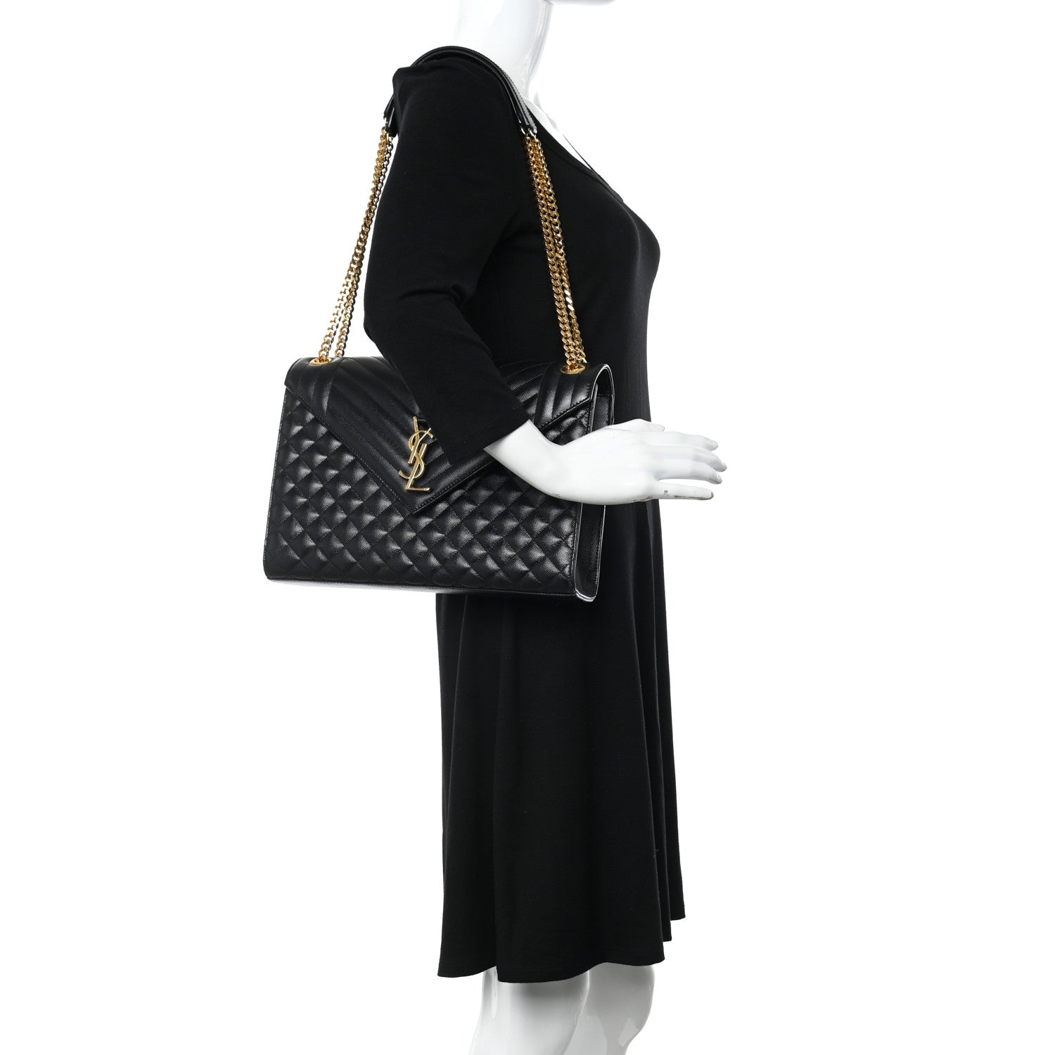 Saint Laurent Grain De Poudre Textured Mixed Matelasse Large Triquilt Monogram Satchel Black 2 of 9