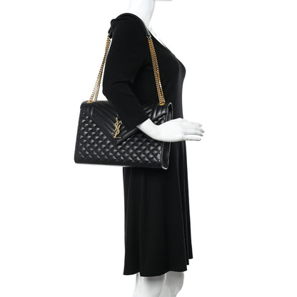 Saint Laurent Grain De Poudre Textured Mixed Matelasse Large Triquilt Monogram Satchel Black 2 of 9
