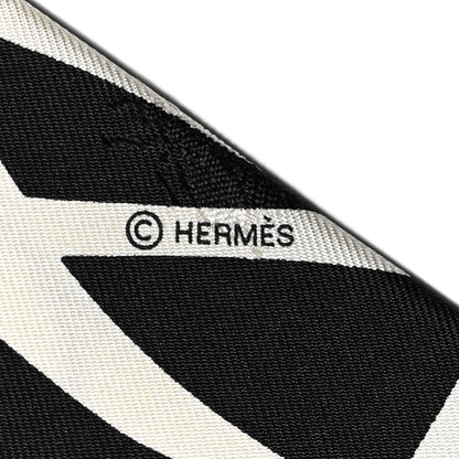 Hermes Silk Calfskin Bouquet Final Fringed Twilly Creme Black 4 of 4
