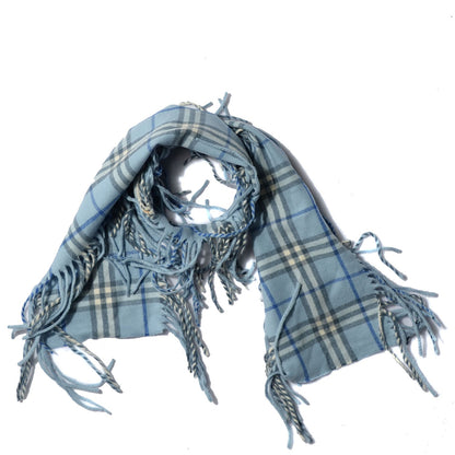Burberry Cashmere Check Happy Fringe Scarf Light Blue 1 of 4
