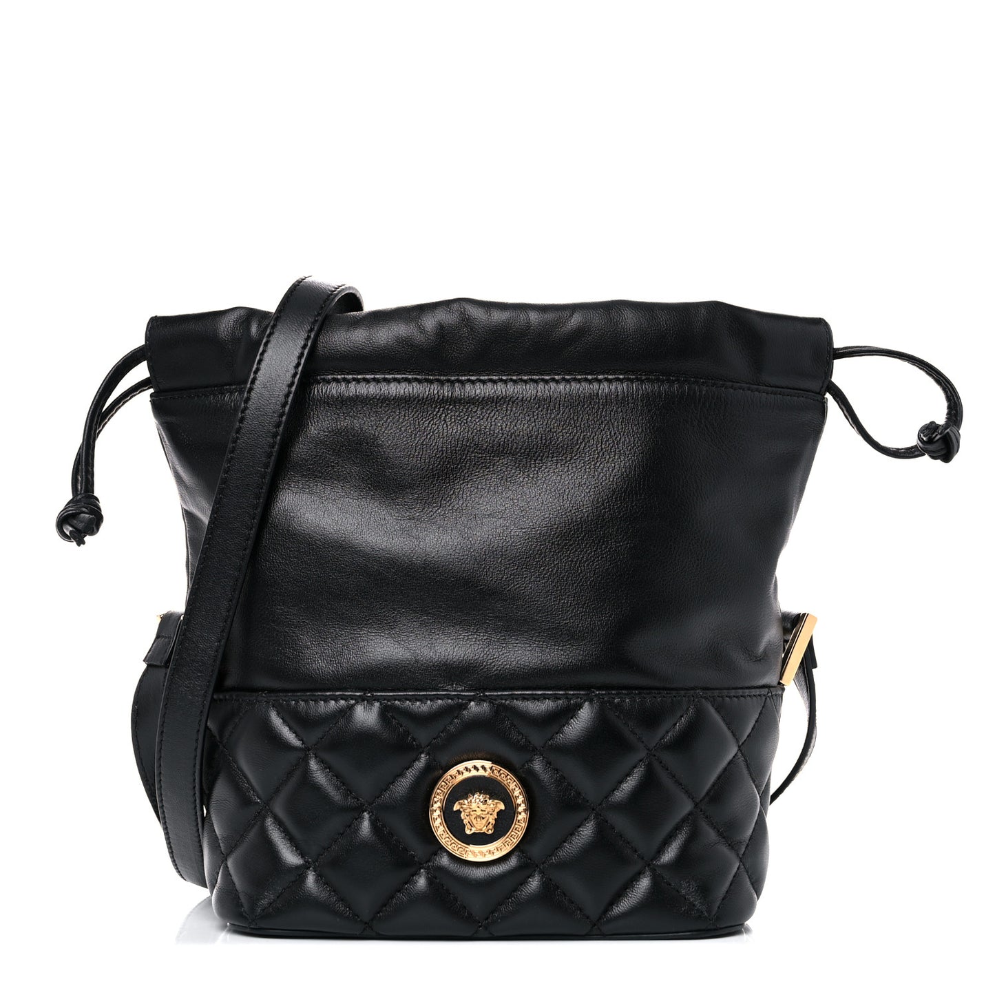 Nappa Quilted Medusa Bucket Bag Black