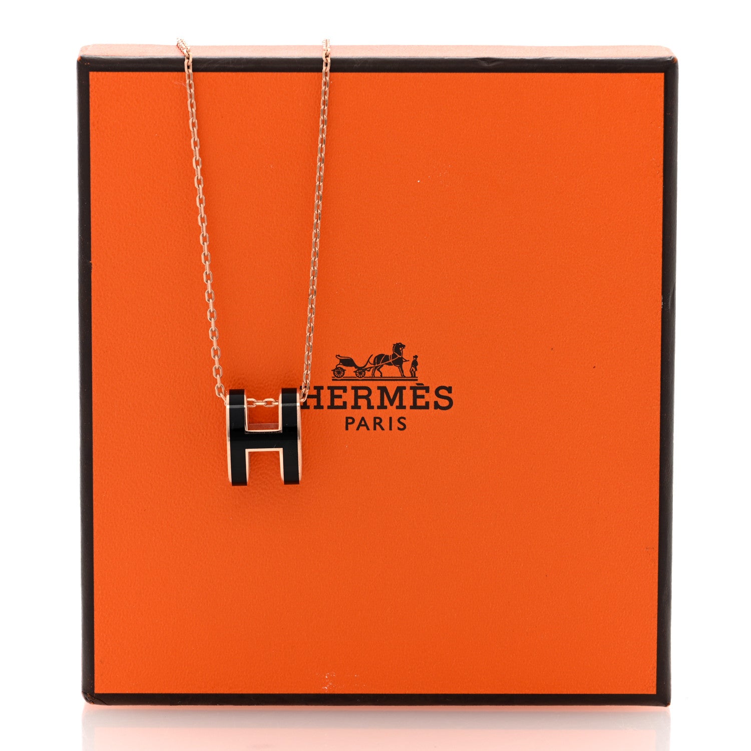 Hermes Lacquered Rose Gold Pop H Pendant Necklace Black 6 of 6