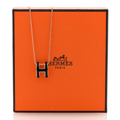 Hermes Lacquered Rose Gold Pop H Pendant Necklace Black 6 of 6