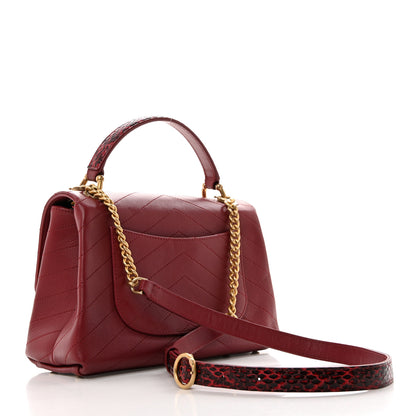 Chanel Grained Calfskin Snakeskin Small Chevron Chic Top Handle Flap Red 2 of 10