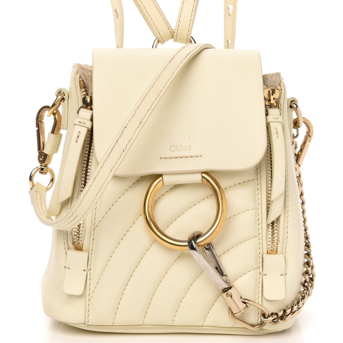 Calfskin Quilted Mini Faye Backpack Natural White