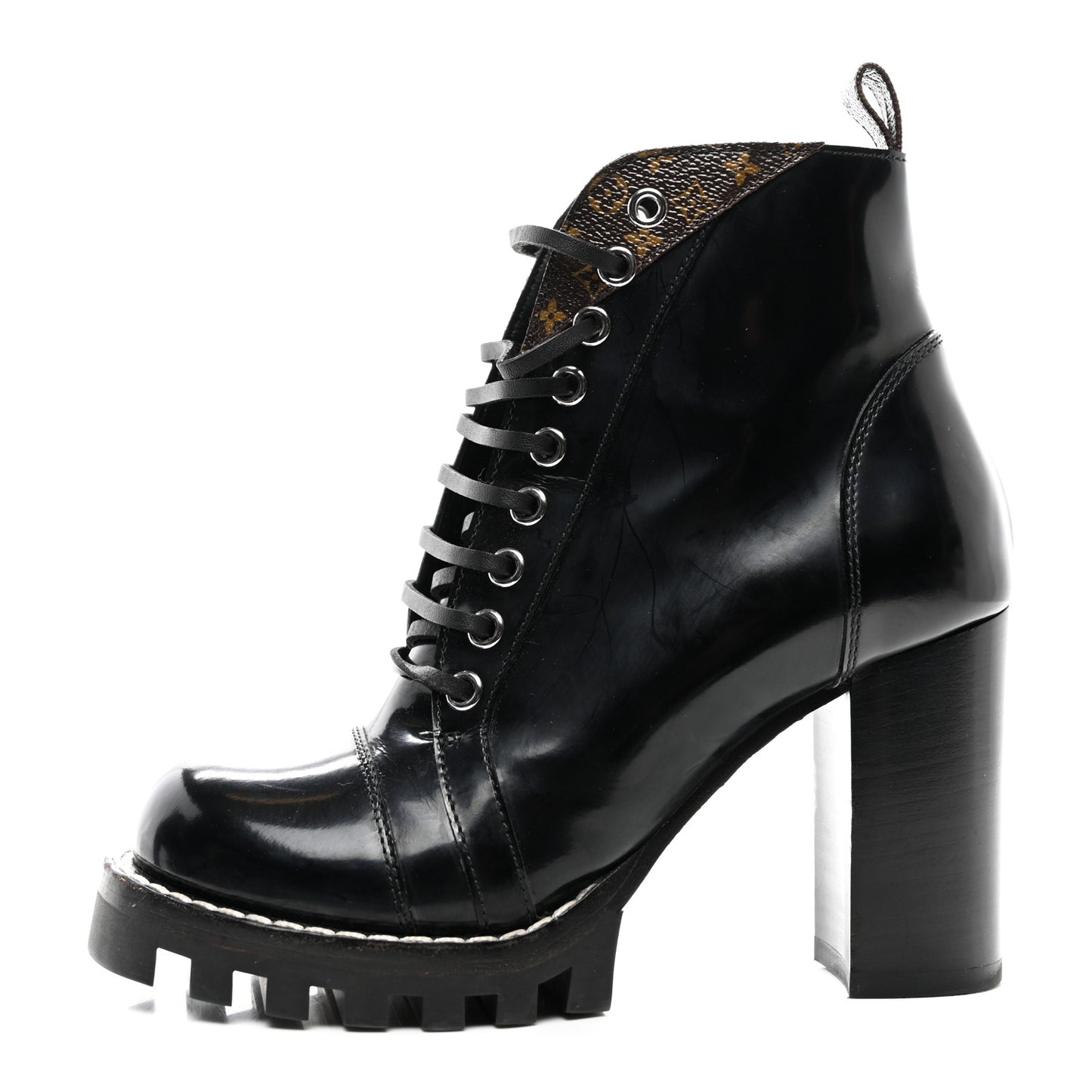 Patent Calfskin Monogram Star Trail Ankle Boots 36 Black